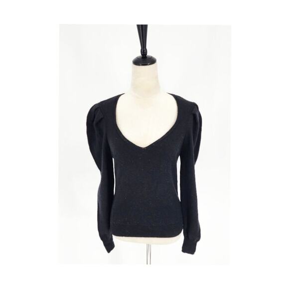 BA&SH Puff Sleeve Sweetheart Neckline Wool Yak Sweater – Size S – Black - Picture 1 of 6